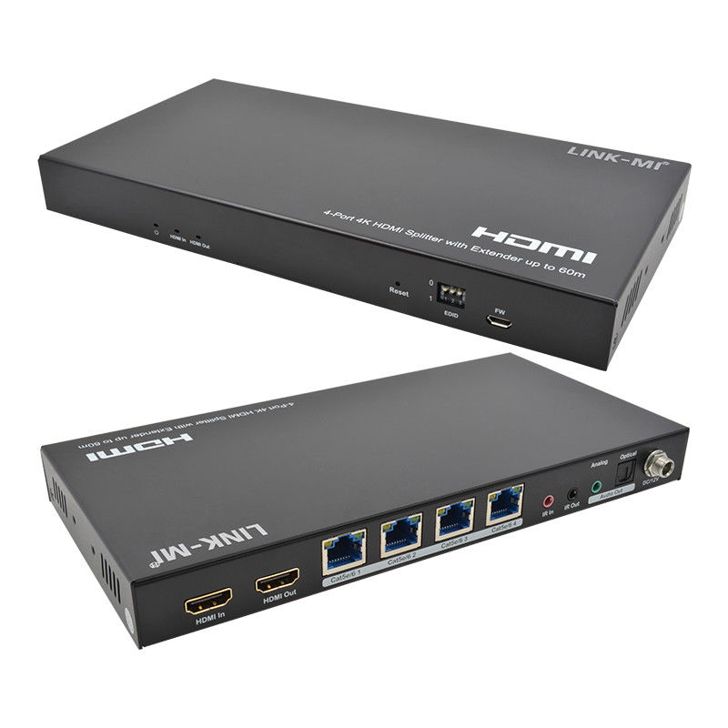 1x4 4K Wireless HDMI Splitter Extender Apoyo a 60m 4K@60Hz AV Splitter a través de RJ45