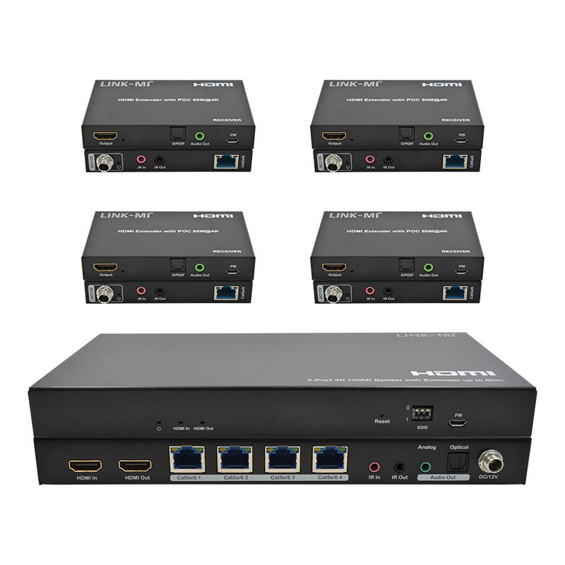 1x4 4K Wireless HDMI Splitter Extender Apoyo a 60m 4K@60Hz AV Splitter a través de RJ45