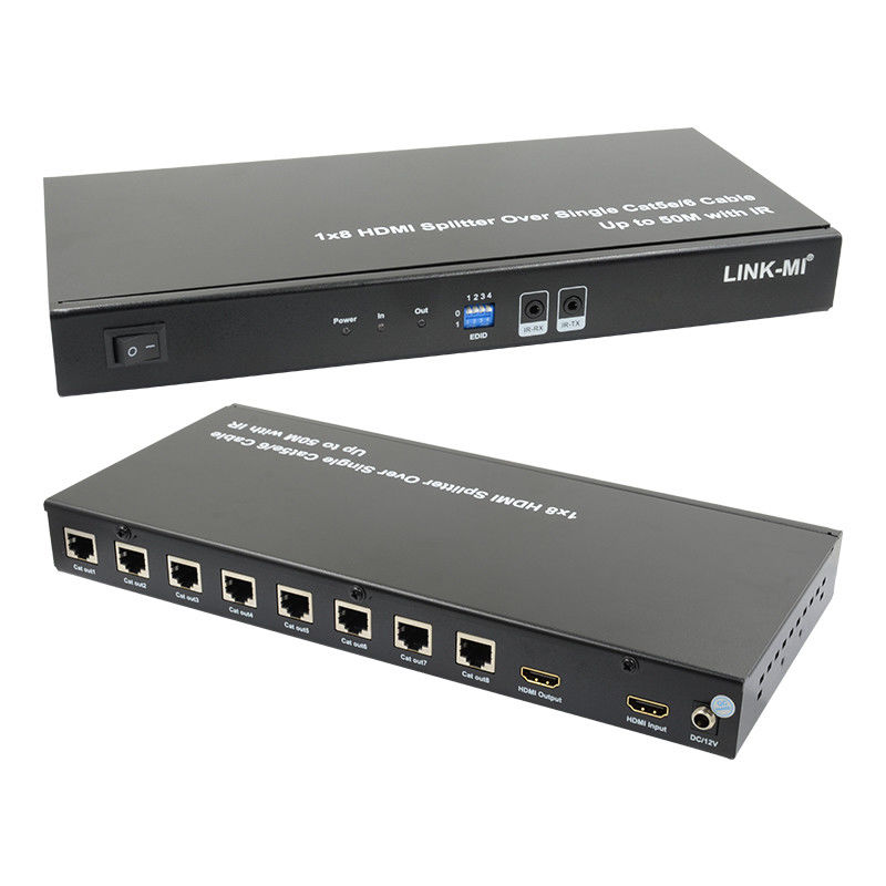HDMI 50M 1X8 Splitter sobre Cat5e 6 soporte de cable 3D IR 1080P 8 puertos HDMI Splitter