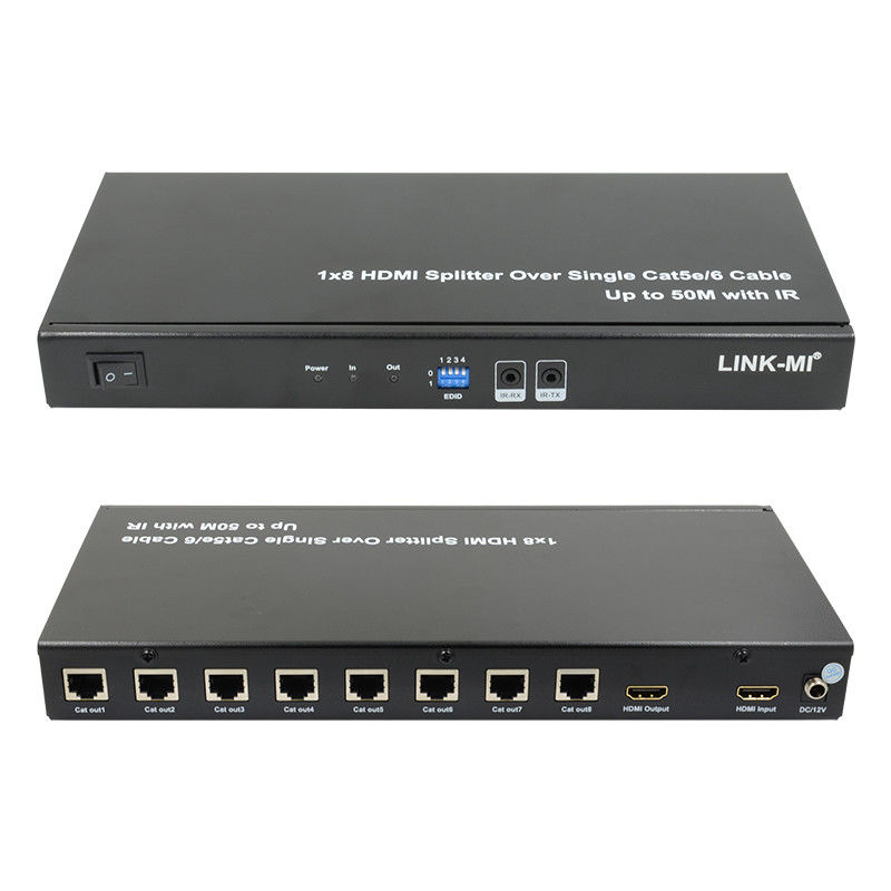 HDMI 50M 1X8 Splitter sobre Cat5e 6 soporte de cable 3D IR 1080P 8 puertos HDMI Splitter