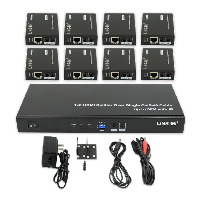 HDMI 50M 1X8 Splitter sobre Cat5e 6 soporte de cable 3D IR 1080P 8 puertos HDMI Splitter