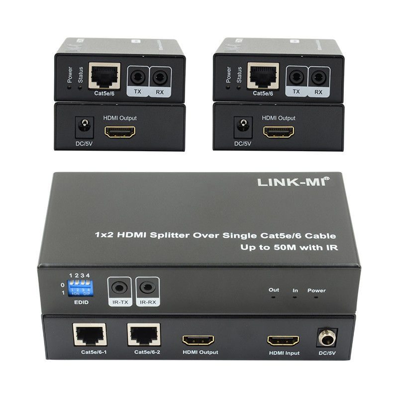 1X2 50M 4K HDMI Splitter sobre Cat5e/6 Soporte de cable 3D IR en cascada para 4 capas