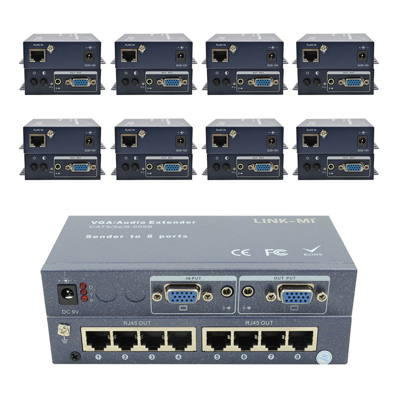 100m 200m 300m 1/8 VGA Splitter 1X8 Extensor de 1 a 8 Extensor de video y audio