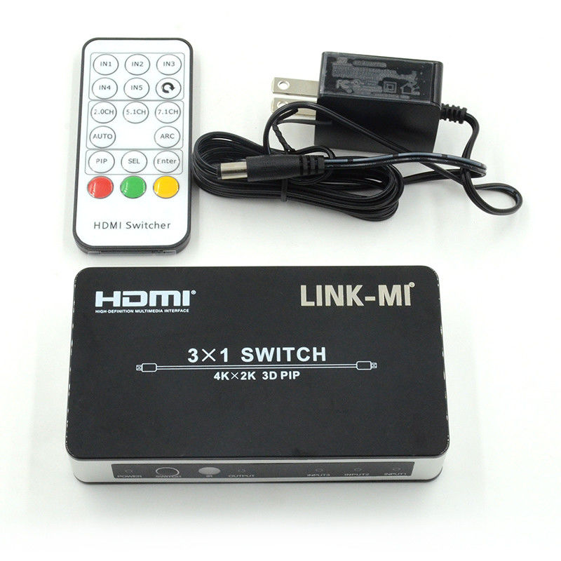 4K2K HDMI Switch 3x1 HDMI Splitter 5V 1A Soporte PIP 3D 3 a 1 Conmutador de vídeo