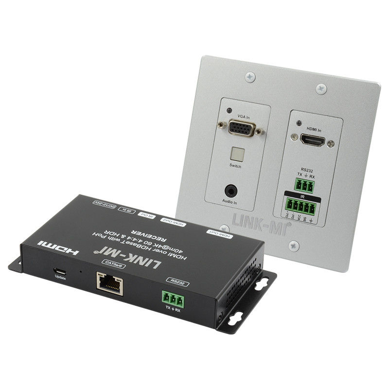 4K 40M HDBaseT HDMI+VGA Extensor de pared de placa de pared de banda ancha bidireccional IR RS232 Pasa a través