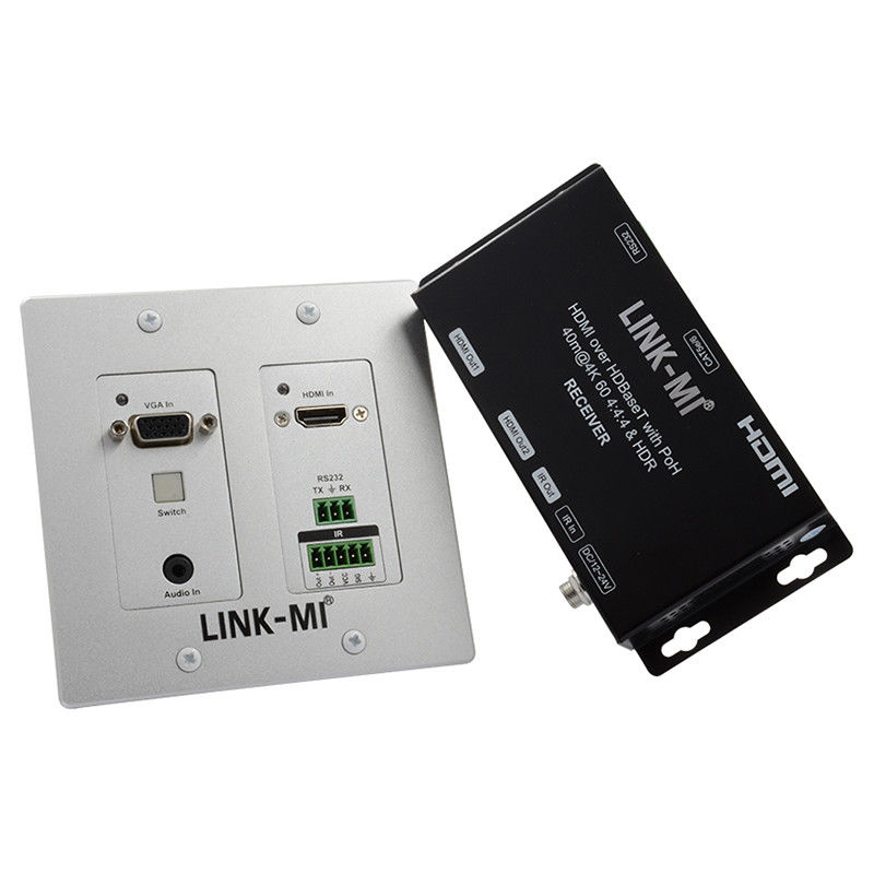 4K 40M HDBaseT HDMI+VGA Extensor de pared de placa de pared de banda ancha bidireccional IR RS232 Pasa a través
