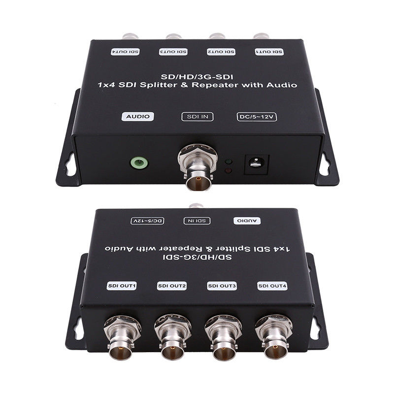 Repetidor de amplificador de distribución HD/SD-SDI de 1 a 4 con impedancia de salida de audio de 75 ohms