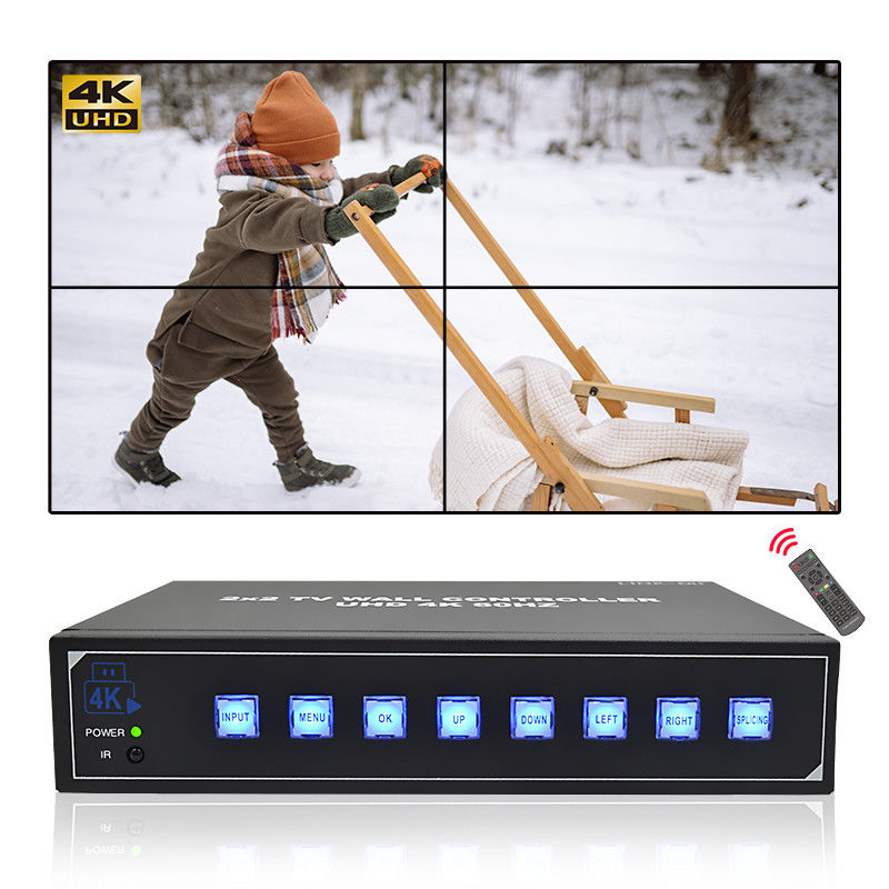 Control remoto IR 4K HDMI Procesador de pared de video 2X2 para 4 televisores UHD 4K 60Hz LED Pared de video