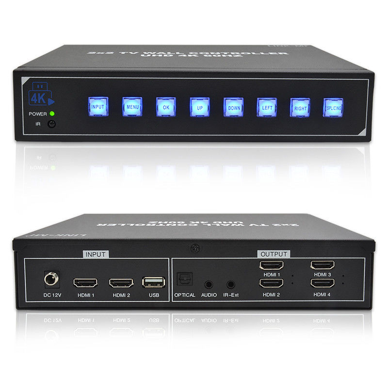 Procesador de pared de video 4K HDMI 2X2 Soporta pantalla automática USB para 4 televisores UHD 4K pared de video LED de 60Hz