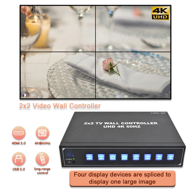 Procesador de pared de video 4K HDMI 2X2 Soporta pantalla automática USB para 4 televisores UHD 4K pared de video LED de 60Hz