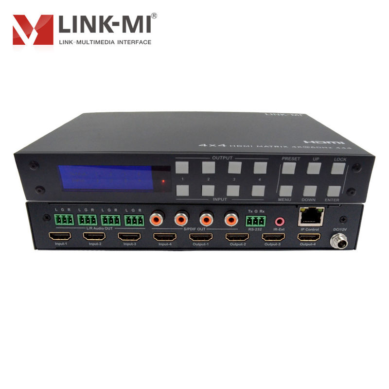 4K 4x4 HDMI Matrix HDMI 2.0b Matrix con soporte de espacio de color HDCP 2.2 y DCI-P3/Rec.2020